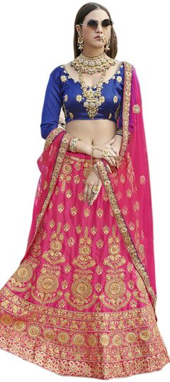 Pink and Majenta color Lehenga in Satin Silk fabric with Embroidered, Stone, Thread, Zari work