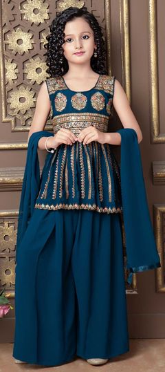 Blue color Kids Salwar in Georgette fabric with Embroidered, Resham, Thread work : 1822076