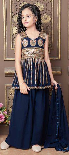 Blue color Kids Salwar in Georgette fabric with Embroidered, Resham, Thread work : 1822085