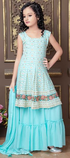 Blue color Kids Salwar in Georgette fabric with Embroidered, Thread work : 1822095