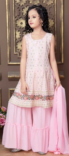 Casual, Festive, Party Wear Pink and Majenta color Kids Salwar in Georgette fabric with Embroidered, Thread work : 1822097