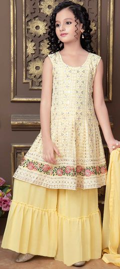 Yellow color Kids Salwar in Georgette fabric with Embroidered, Thread work : 1822098