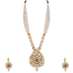 Gold Rodium Polish White and Off White color Necklace in Metal Alloy studded with Pearl