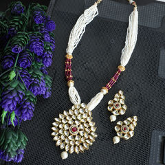 Gold Rodium Polish Pink and Majenta, White and Off White color Necklace in Metal Alloy studded with Kundan