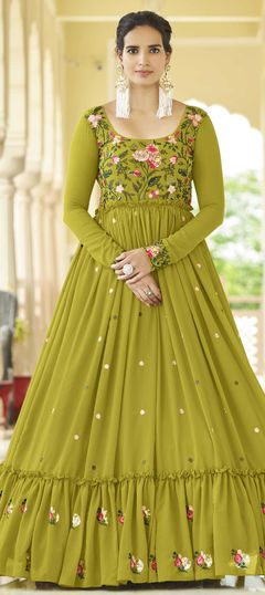 Green color Gown in Georgette fabric with Embroidered, Sequence, Thread work
