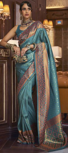 Blue color Saree in Handloom fabric with Weaving work