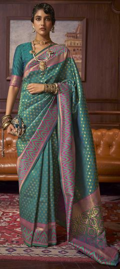 Blue color Saree in Handloom fabric with Weaving work