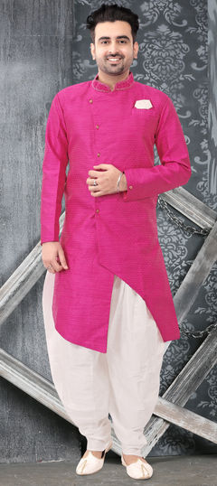 Pink and Majenta color IndoWestern Dress in Dupion Silk fabric with Sequence work