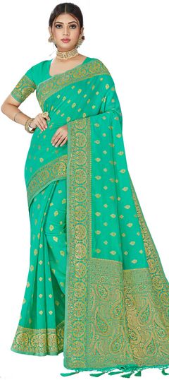 Blue color Saree in Cotton fabric with Stone, Weaving work