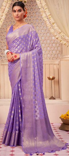 Purple and Violet color Saree in Georgette fabric with Weaving work