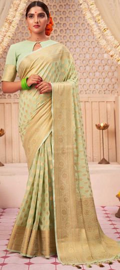 Green color Saree in Georgette fabric with Weaving work