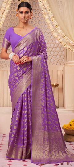 Purple and Violet color Saree in Georgette fabric with Weaving work