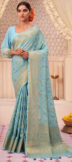 Blue color Saree in Georgette fabric with Weaving work