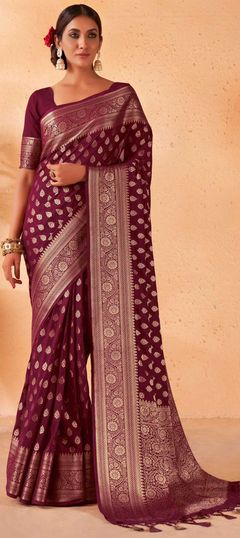 Purple and Violet color Saree in Georgette fabric with Weaving work