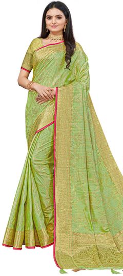 Traditional Green color Saree in Art Silk, Silk fabric with South Weaving work : 1823904