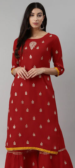 Red and Maroon color Kurti in Rayon fabric with Gota Patti work