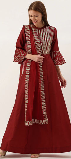 Red and Maroon color Salwar Kameez in Art Silk fabric with Gota Patti work