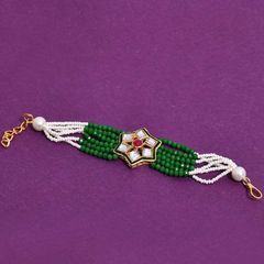 Green color Bracelet in Metal Alloy studded with Kundan & Gold Rodium Polish : 1824211