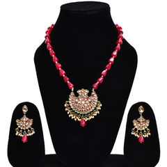 Pink and Majenta, White and Off White color Pendant in Brass studded with CZ Diamond, Pearl & Gold Rodium Polish : 1824257