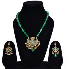 Green, White and Off White color Pendant in Brass studded with CZ Diamond, Pearl & Gold Rodium Polish : 1824258