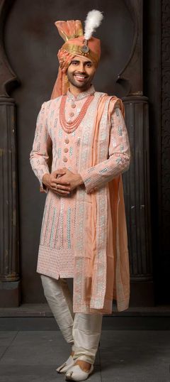 Pink and Majenta color Sherwani in Georgette fabric with Embroidered, Thread work