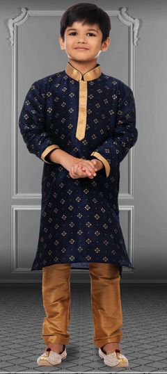 Blue color Boys Kurta Pyjama in Art Silk fabric with Printed, Thread work : 1824836