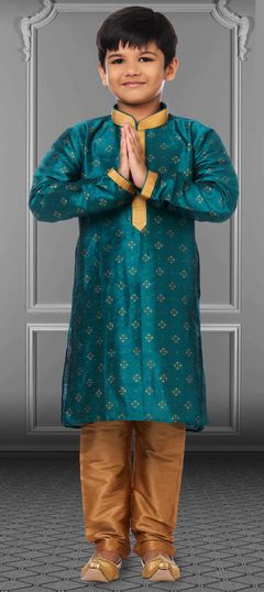 Blue color Boys Kurta Pyjama in Art Silk fabric with Printed, Thread work : 1824841