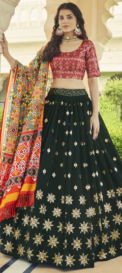 Green color Lehenga in Georgette fabric with Embroidered, Sequence, Thread work