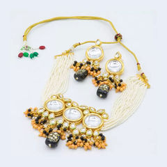 Gold Rodium Polish Multicolor color Necklace in Metal Alloy studded with Kundan