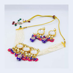 Gold Rodium Polish Multicolor color Necklace in Metal Alloy studded with Kundan