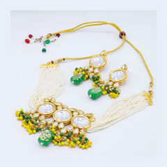 Gold Rodium Polish Multicolor color Necklace in Metal Alloy studded with Kundan