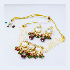 Gold Rodium Polish Multicolor color Necklace in Metal Alloy studded with Kundan