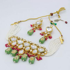 Gold Rodium Polish Multicolor color Necklace in Metal Alloy studded with Kundan