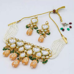 Gold Rodium Polish Multicolor color Necklace in Metal Alloy studded with Kundan