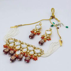 Gold Rodium Polish Multicolor color Necklace in Metal Alloy studded with Kundan