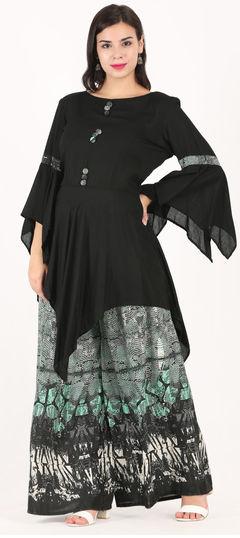 Black and Grey color Tunic with Bottom in Rayon fabric with Printed work