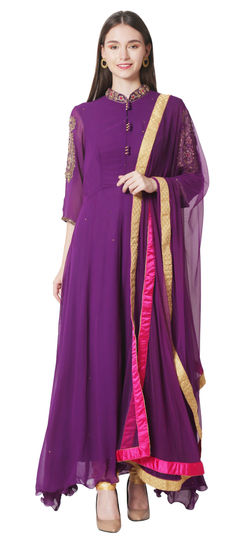 Purple and Violet color Salwar Kameez in Georgette fabric with Embroidered, Sequence, Thread, Zardozi, Zari work