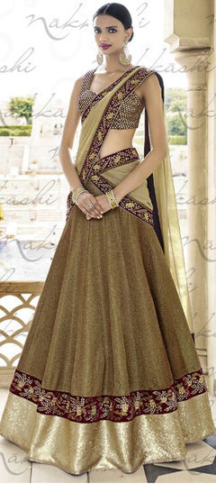 Green color Lehenga in Jersey fabric with Border, Embroidered work