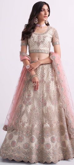 White and Off White color Lehenga in Net fabric with Embroidered, Sequence, Thread, Zircon work
