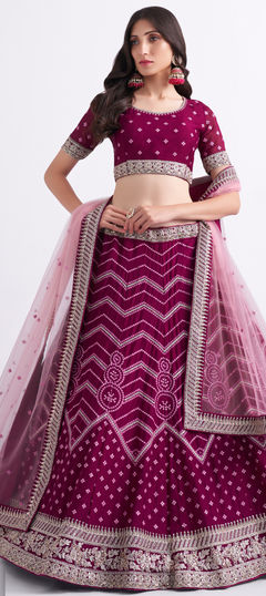 Pink and Majenta color Lehenga in Georgette fabric with Embroidered, Sequence, Thread work