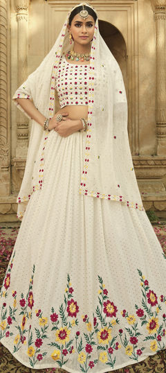 White and Off White color Lehenga in Georgette fabric with Embroidered, Sequence, Thread work