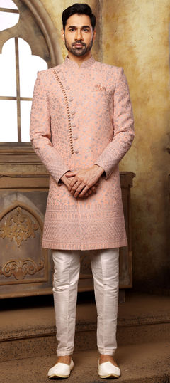 Pink and Majenta color IndoWestern Dress in Georgette fabric with Embroidered, Stone, Thread work : 1825787