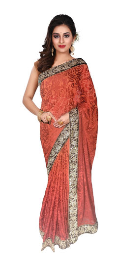 Red and Maroon color Saree in Brasso fabric with Border work