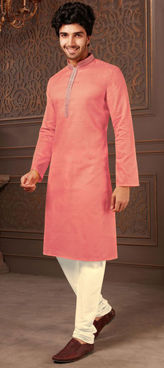 Pink and Majenta color Kurta Pyjamas in Cotton fabric with Embroidered, Thread, Zari work : 1826055