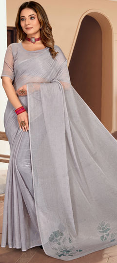 Black and Grey color Saree in Shimmer fabric with Stone, Swarovski work