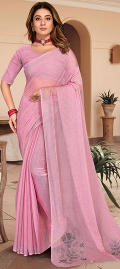 Pink and Majenta color Saree in Shimmer fabric with Stone, Swarovski work