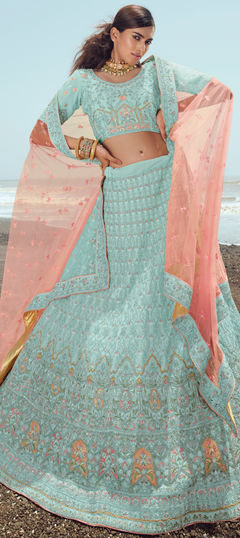 Blue color Lehenga in Georgette fabric with Embroidered, Thread, Zari, Zircon work