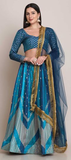 Blue color Lehenga in Blended fabric with Weaving work