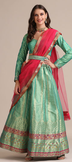 Festive, Party Wear Green color Lehenga in Jacquard fabric with A Line Weaving work : 1826961