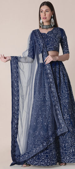 Blue color Lehenga in Taffeta Silk fabric with Embroidered, Mirror, Resham, Stone, Thread work